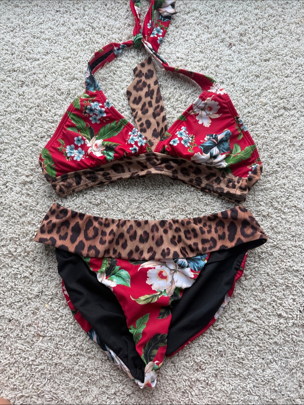 VENUS Red Floral Bikini with Leopard Trim C CUP